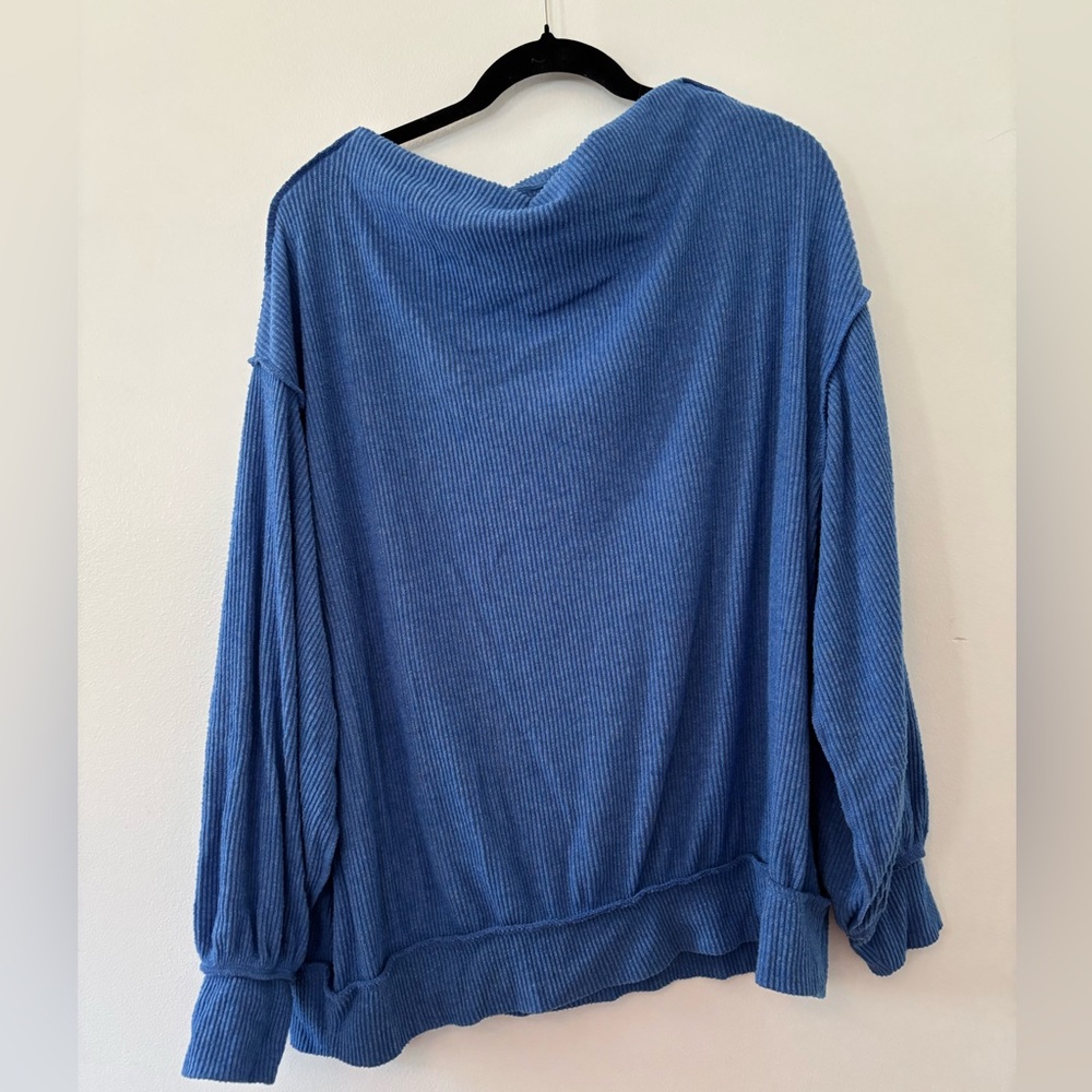 Free People Cozy Ribbed Blue Pullover Sweater